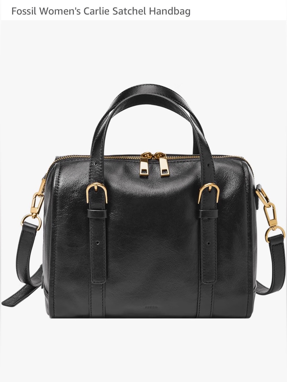 Fossil Women’s Carlie Satchel Handbag. Black/Gold.